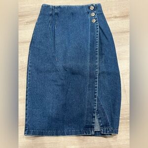 Elegant Blue Denim Midi Skirt with Button Accents